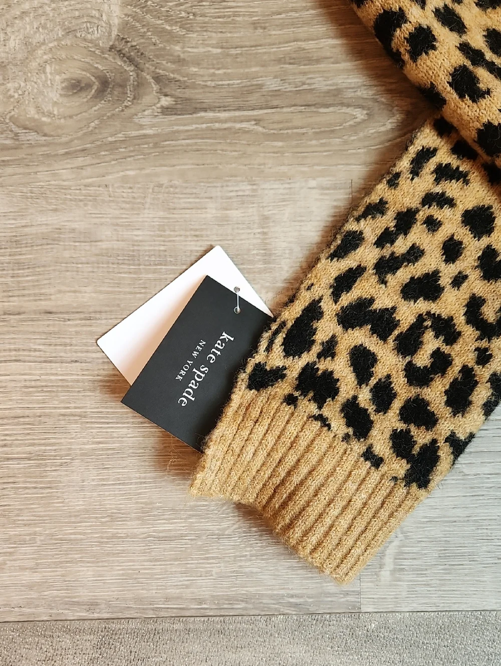 kate spade Leopard Print Knit Scarf in Tan and Black